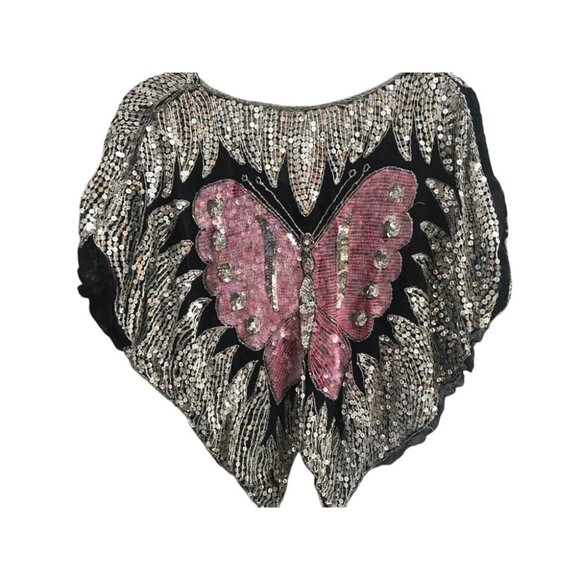 OS Fun 70's butterfly sequin poncho - Picture 1 of 9